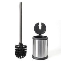Toilet Brush and Holder with Self Closing Lid, Stainless Steel (Silver)