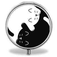 Compact Mini Portable Black White Cat 3 Compartments Travel Medical Medicine Case Pill Organizer Pill Box(Hing Hong Pill Case)