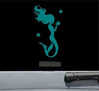 JS Artworks Mermaid Holding Shell and Starfish Vinyl Decal Sticker (Teal)