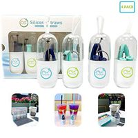 Sunny Eli Premium Reusable Straws, Drinking Collapsible, Foldable Silicone Straws, Portable 4 Straws and 4 Cleaning Tools with Cases, Food Grade Silicone, 4 Pack, BPA Free, Eco Friendly (Mint Blue)