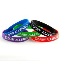 Dairy Allergy ID Bracelet Wristband Combo - 5 Pack - 8-1/4 Inches - Large - Black Blue Green Red Purple