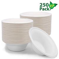 250 ct 12 oz Biodegradable Bowls, Compostable Bowls Bulk Eco Friendly Bowls, Paper Bowls Disposable