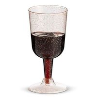 50 Rose Gold Glitter Disposable Wine Glasses | 7 oz. Clear Hard Plastic Fancy Cups for Parties & Weddings (50-Pack) by Bloomingoods