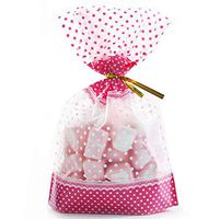 50 Pcs 7.87 x 11 inch Cellophane Treat Bags Food Packaging Bag with Gold Twist Ties for Party Birthday Baby Shower Decorations (Pink)