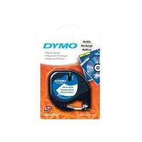 Dymo LABEL, DYMO LETRA TAG, PLASTIC, WHITE W/BLACK PRINT 1/2"X13' 91331