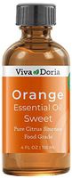 Viva Doria 100% Pure Sweet Orange Essential Oil, Undiluted, Food Grade, Southeast - USA Orange Oil, 118 mL (4 Fl Oz)