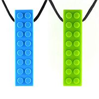 Quell-O Mega Brick Sensory Chew Necklace - Tough - Tactile Chewelry for Mild Chewers (Blue, Green)