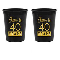 40th Birthday Black Stadium Plastic Cups - Cheers to 40 Years (Pack of 10)
