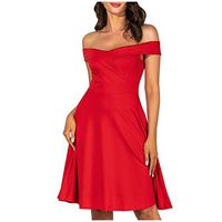 Eoeth Women's Tube Top Off Shoulder Party Dress Fashion Sexy Solid Color Sling Sleeveless Business Banquet Swing Dresses Red