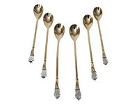 Stainless Steel 24K Gold Plated Dessert Spoons With Crystal Tip - Collection of 6