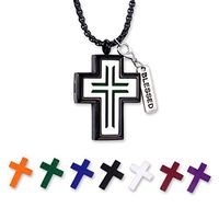 Destiny&MM Father's Gift for Thanksgiving Aromatherapy Essential Oil Diffuser Necklace for Mens, Hypoallegenic Stainless Steel Pendant (Cross) with 24" Rolo Chain+ 7 Refill Pads, Men's Jewelry