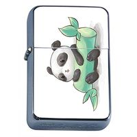 Chibi Panda Flip Top Oil Lighter Em1 Smoking Cigarette Silver Case Included