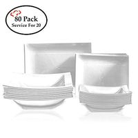 Tiger Chef 80-Pack Clear Heavy Duty Rectangular Dinnerware Service for 20, Disposable or Reusable. Includes 7-inch, 9-inch, 5oz, and 12oz Plates