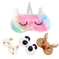 Cute Sleep Mask - Soft and Comfortable Animal Plush Blindfold Eye Cover for Kids Girls Women, Great Eyeshade for Travel, Shift Work, Meditation, Washable (Colored Unicorn)