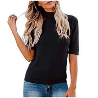 Eoeth Womens Casual Simple Wild T-Shirts Summer Plain Turtleneck Half Sleeve Solid Slim Tee Tops Blouse Shirts Pullover Black