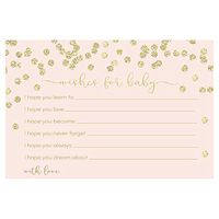 Wish For Baby Cards Baby Shower Brunch For Baby Pink Gold Golden Confetti Polka Dots Mimosa Champagne Luncheon Girls It's A Girl Wishes Goals Dreams Prayers Hopes Card Sprinkle Stationary (24 count)