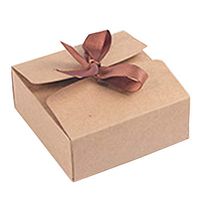 12 Pcs 4.7 * 4.7 * 2 Inch Kraft Gift Boxes Candy Favor Boxes with Coffee Ribbon for Cake, Cookies, Candy, Nougat and More