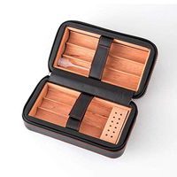 Travel Portable Cigar Humidor Cigar Box Accommodate 6 Cigars Cedar Wood Waterproof Handmade High Quality Genuine Leather Men's Gift Solid Wood Cigar Box Black