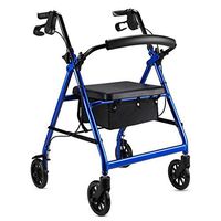 Wheeled Collapsible Gehhilfe, Aluminum Alloy Convenient Walking Frame Comfortable Seat Belt Seat Plate Storage Bag for The Elderly (Color : Blue)