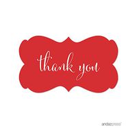 Andaz Press Fancy Frame Rectangular Label Stickers, Thank You, Red, 36-Pack