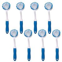 PHYEX 8-Pack Kitchen Round Scrub Brush for Cleaning Dishes Pots Pan Sink and Bathroom with Comfortable Long Handle