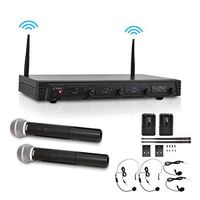 Pyle PDWM4310 Rack Mount Wireless Microphone System with 4-Channel, 2 Wireless Microphones, 2 Body-Packs and 2 Headsets
