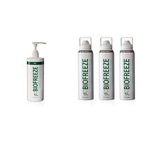 Biofreeze Pain Relief Gel, 32 oz. Pump, Green + Pain Relief Spray, 4 oz. Aerosol Spray, Pack of 3, Colorless