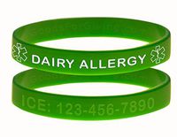 Custom Dairy Allergy ID Bracelet Wristbands - 2 Pack - Green - 6 Inches - Toddler