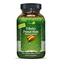 Irwin Naturals Tribulus Primal Male Performance Booster - Supports Enhanced Libido, Stamina, Energy with L-Arginine, Yohimbe, Long Jack, Ginseng, Pumpkin Seed & Ashwagandha - 60 Liquid Softgels