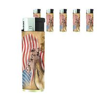 Vintage American Flag Set of 5 Lighters D8 Patriotic Freedom American Heroes Veterans
