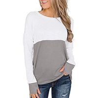 Vivilpus Women Fashion Casual Long Sleeve 2 Colore Splice Crew Neck Color Block Soft Blouses Lightweight Basic Shirt Tops Tee 2019