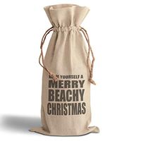 Cotton Custom Wine Gift Bag Have Yourself A Merry Beachy Christmas Housewarming & Party Accessories Natural Canvas Drawstring Design Only