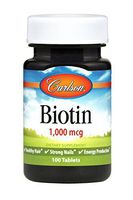 Carlson - Biotin, 1000 mcg, Healthy Hair, Strong Nails & Energy Production, 100 Tablets