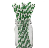 Anyneo Paper Drinking Straws 100Pack Striped Green for Birthday Wedding Event Party