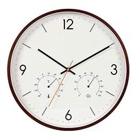 Your only family Fashion Qumu Creative Wall Clock Round Temperature and Humidity Multi-Function Wall Clock Sweeping Seconds Mute Movement Aluminum Copper Sleeve Pointer 14 Inch Pretty (Color : Brown)