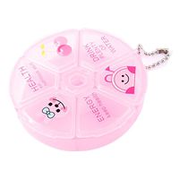 uxcell® Pink Round Plastic 6 Slots Cartoon Pattern Medicine Pill Organizer Box