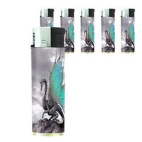 Butane Refillable Electronic Lighter Set of 5 Pieces Dragons Design-001