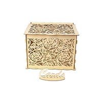 Wooden Wedding Supplies Card Case Yellow Wooden Gift Boxes Wedding Card Box with Lock DIY Money for Birthday Party Decor,F