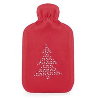 Ladies Red Fleece Covered Hot Water Bottle with Christmas Tree
