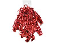 Pack Of 12, Solid Metallic Red Curly Gift Bows 12 Strands on Hang Tab Made In USA
