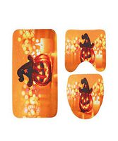 Vacally Bath Mat, 3 Piece Bathroom Rug Set, Halloween Pumpkin Toilet Seat Cover and Rug Bathroom Set Non Slip Toilet Seat Cover Set, Halloween Decor Decoration Pedestal Rug