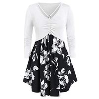 ◆ HebeTop ◆ Casual Summer Shirts Women 2019 Boho Floral Print Stretch Beach Shirt Tunic Loose Long Party Blouses White