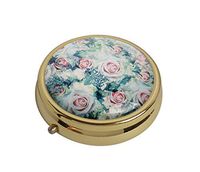 Glasscase Summer Floral Custom Glass Stainless Steel Gold Round Pill Case Medicine Vitamin Organizer Holder Case