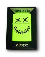 Zippo Custom Lighter - Stitched Skull Face - Neon Yellow Finish - Gifts for Him, for Her, for Boys, for Girls, for Husband, for Wife, for Them, for Men, for Women, for Kids
