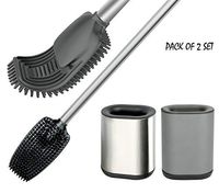 VENETIO Toilet Brush with Holder for Bathroom Cleaning, Stainless Steel Toilet Bowl Brush with TPR Soft Brush Head, Sliver + Grey Color, Pack of 2