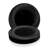 Elegant Disposable Plastic Dessert Plates 120 Pcs - 7.5" Heavy Duty Fancy Black with Swirl Rim Salad Plates - Reusable Bulk Appetizer Cake Plates For Wedding, Easter, Birthday Party & All Occasions