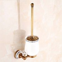 AiRobin-Continental Antique Brass Blue and White Porcelain Wall Mounted Toilet Brush Holder Bathroom Accessory