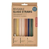 Kikkerland Reusable Glass Straws, 6 Assorted Colors (CU279)