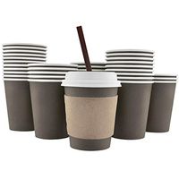 100 Pack - 8 Oz [12, 16, 20] [4 Colors] Disposable Hot Paper Coffee Cups, Lids, Sleeves, Stirring Straws - Mocha Brown