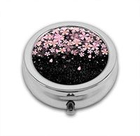 LuxSweet Pill Box,Cherry Flowers Pill Case for Purse Pocket Pill Organizer with 3 Compartments Silver 2.1 Inches Portable Vitamin Medicine Case Holder